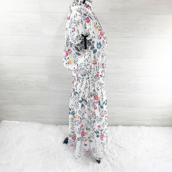 Anthropologie Current Air Floral Ruffle Flutter Sleeve Tie Collar Midi Dress - Picture 5 of 8